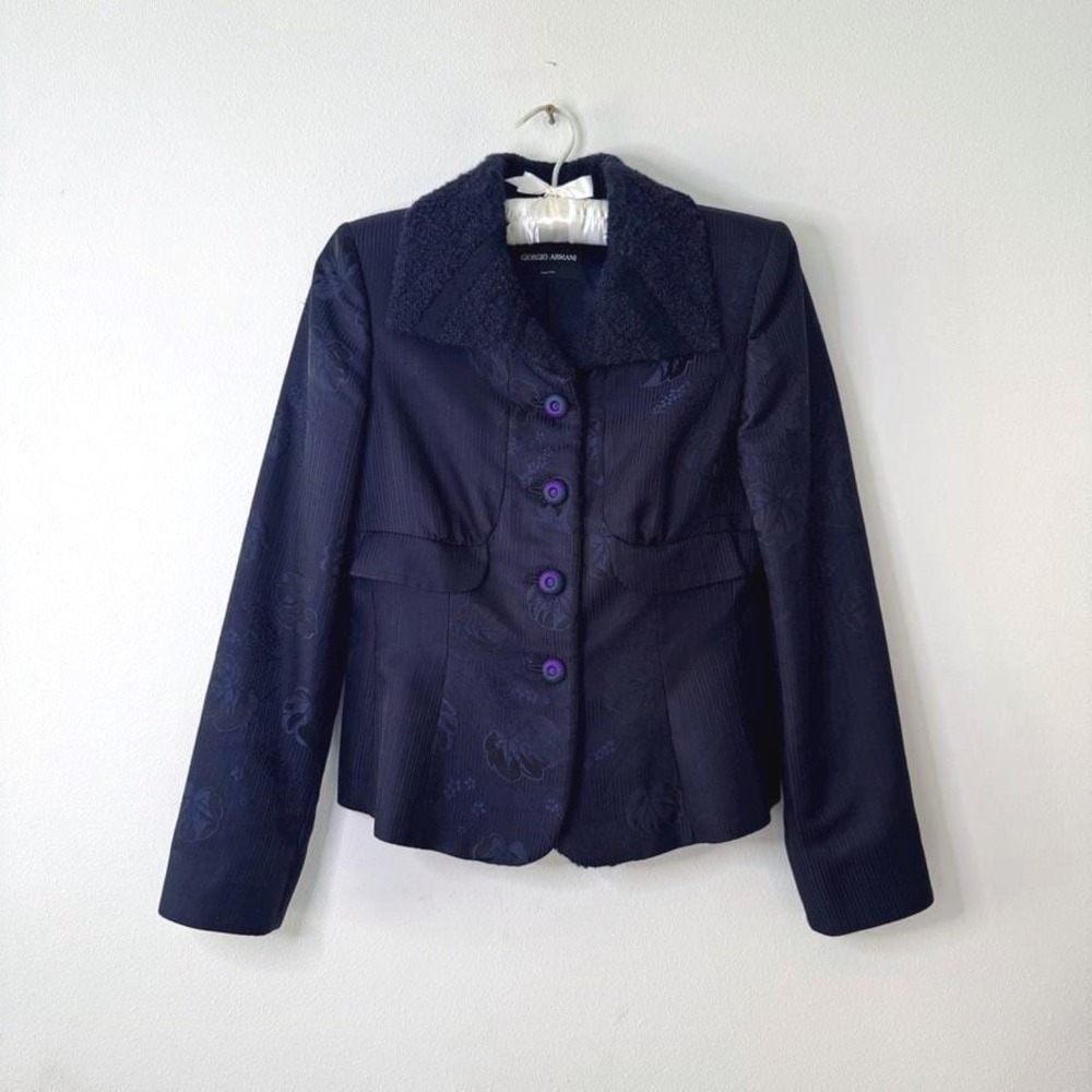 Vintage Giorgio Armani Navy‎ Floral Jacquard Jacket/Blazer 90s Made in Italy